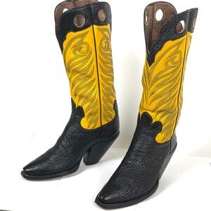 Paul Bond Black Shark w/Yellow Tall Cowboy Boots - Mens Size 8.5D 3" Tall Heels
